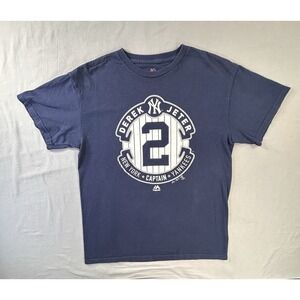 VTG Majestic New York‎ Yankees Derek Jeter #2 Captain Blue Shirt Men's Medium